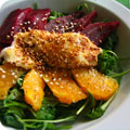 Mozzarella_et_sesame_poele_en_salade_coloreeC Mozzarella et sésame toasté en salade colorée (Géraldine)