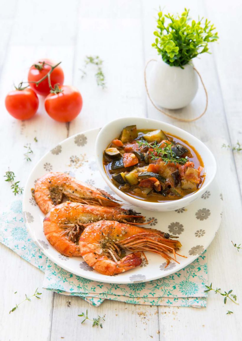 Photo de la recette : Gambas au gomasio et ratatouille